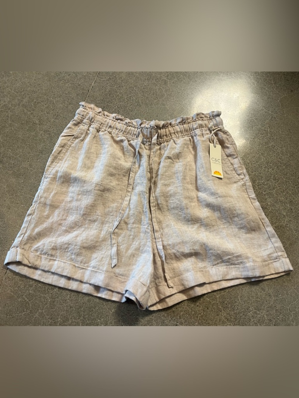 C&C California Neutral Linen Drawstring Shorts - Taupe